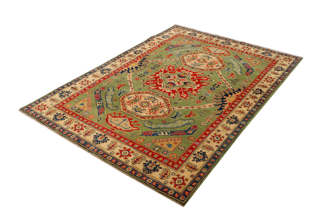 Afghan Kazak Rug 4' 9 x 6' 6 Hand-Knotted pattern
