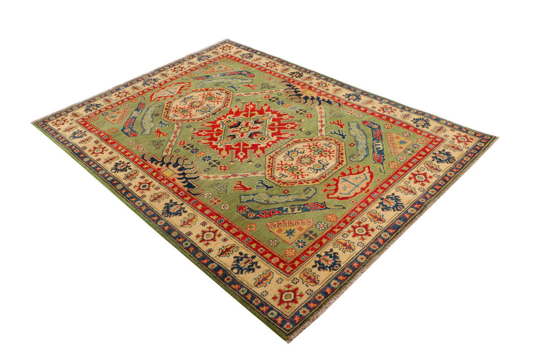 Afghan Kazak Rug 4' 9 x 6' 6 Hand-Knotted border