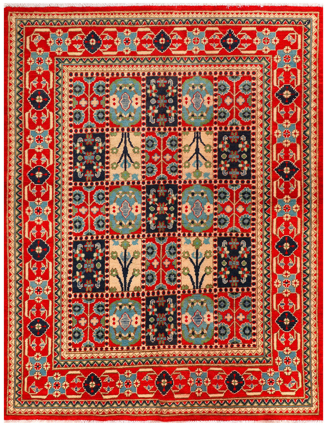 Afghan Kazak Rug 5' x 6' 5 Hand-Knotted