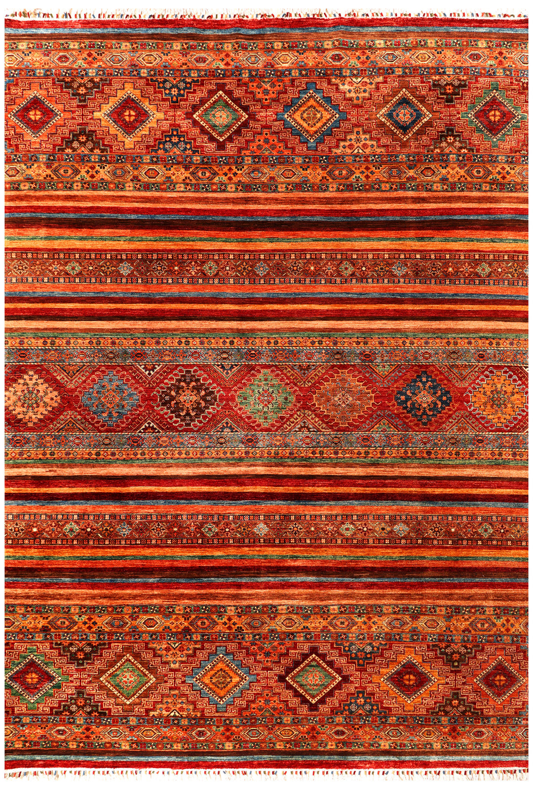 Afghan Kazak Rug 8'10" x 12'8" Hand-Knotted
