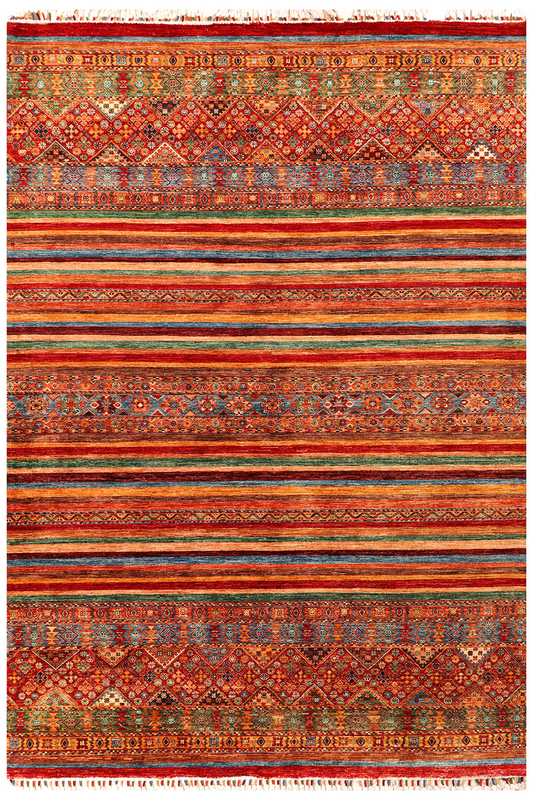 Afghan Kazak Rug 6' 9 x 9' 8 Hand-Knotted