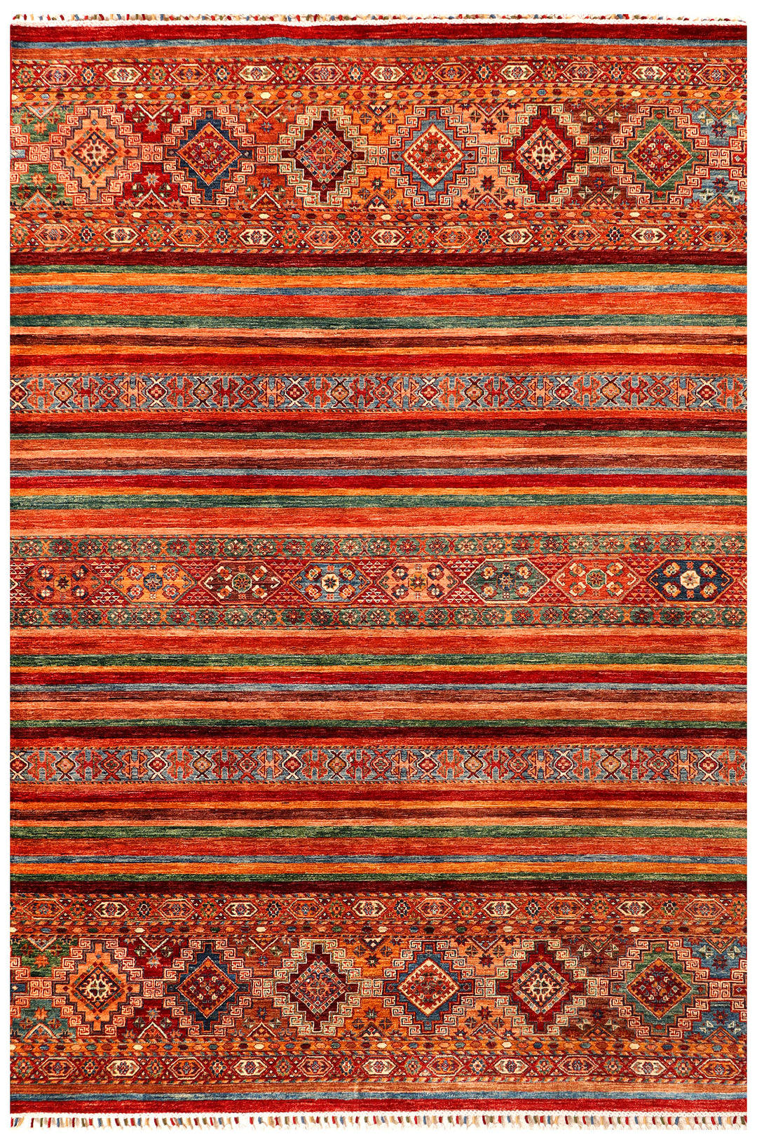 Afghan Kazak Rug 6' 9 x 9' 10 Hand-Knotted