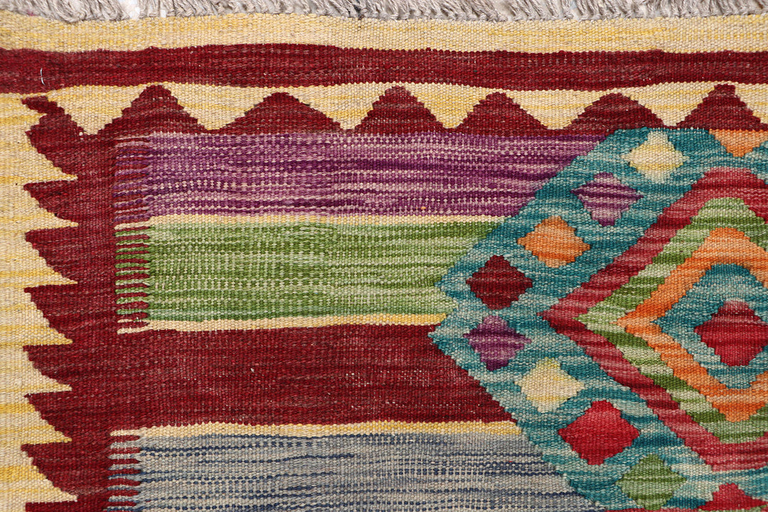 Afghan Kilim Rug 3' 6 x 12' 8 Flat-Weave