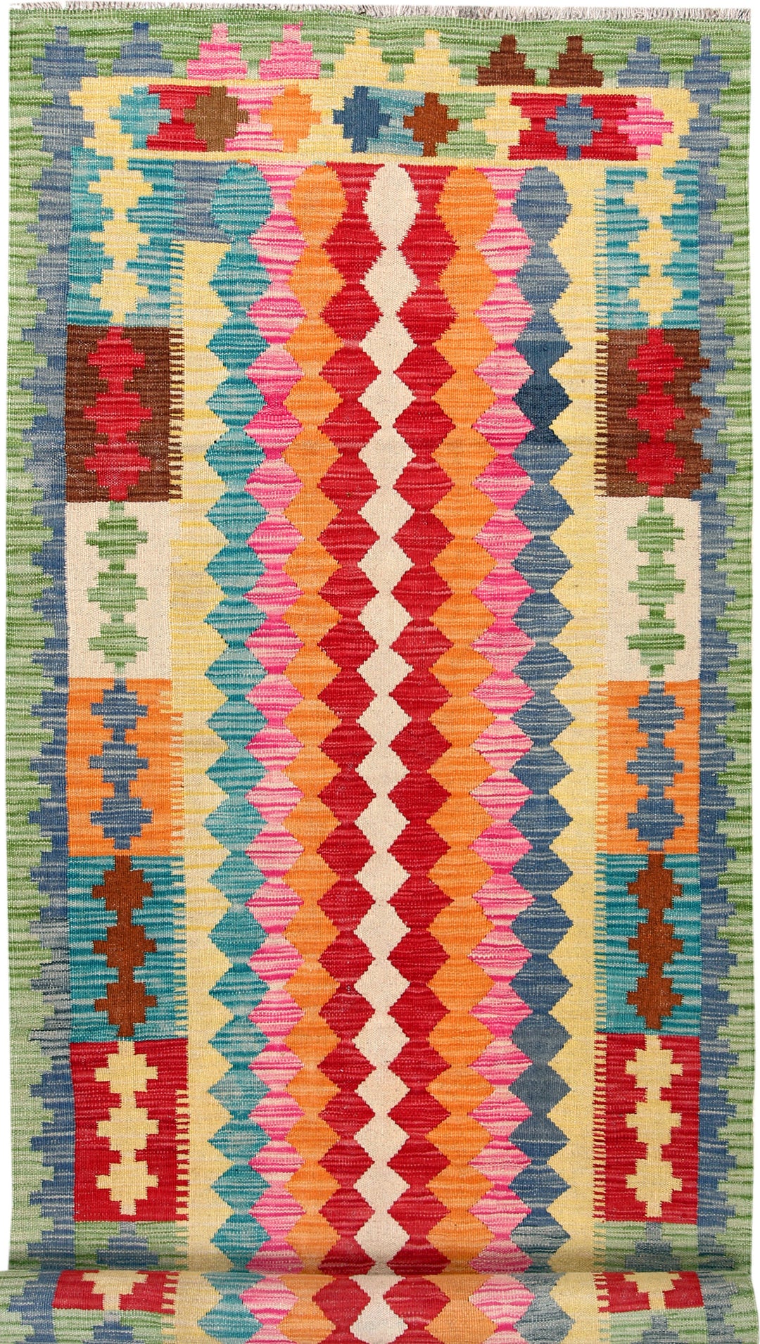 Afghan Kilim Rug 3' 4 x 9' 11 Flat-Weave
