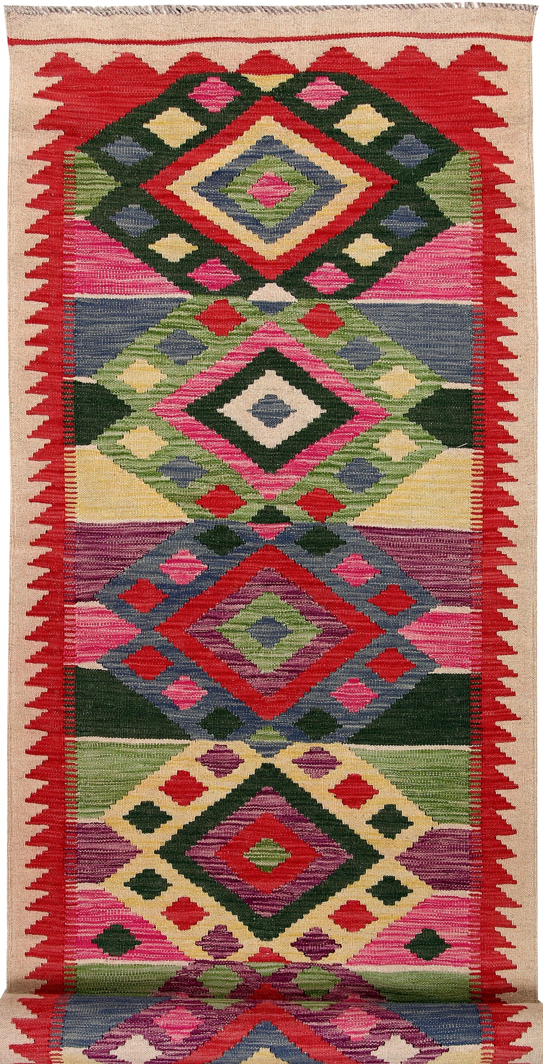 Afghan Kilim Rug 3' 2 x 13' 1 Flat-Weave