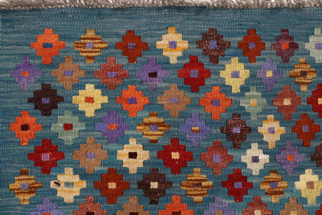 Afghan Kilim Rug 2' 9 x 9' 7 Flat-Weave