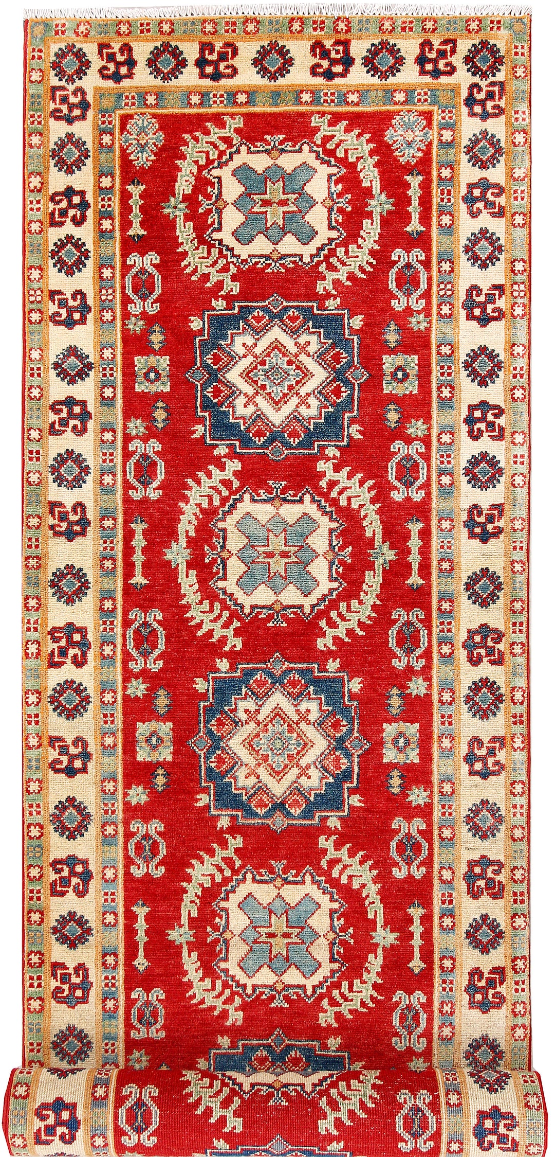 Red Afghan Kazak Rug 2'9" x 9'11" Hand-Knotted