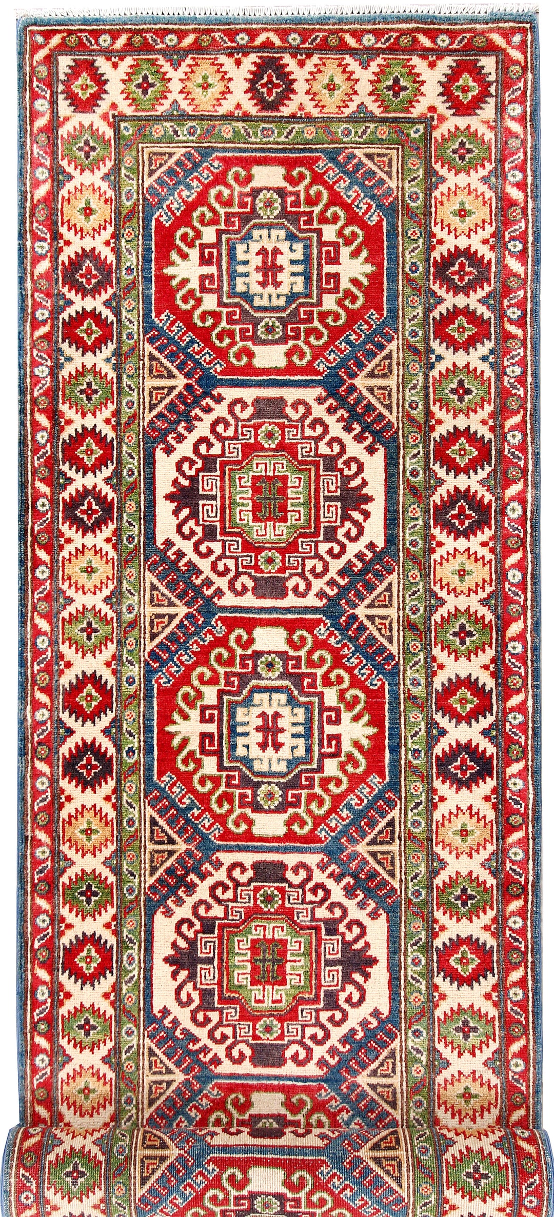 Afghan Kazak Rug 2' 9 x 9' 8 Hand-Knotted