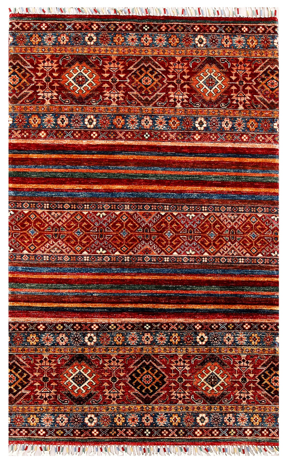 Afghan Kazak Rug 4' x 6'3" Hand-Knotted