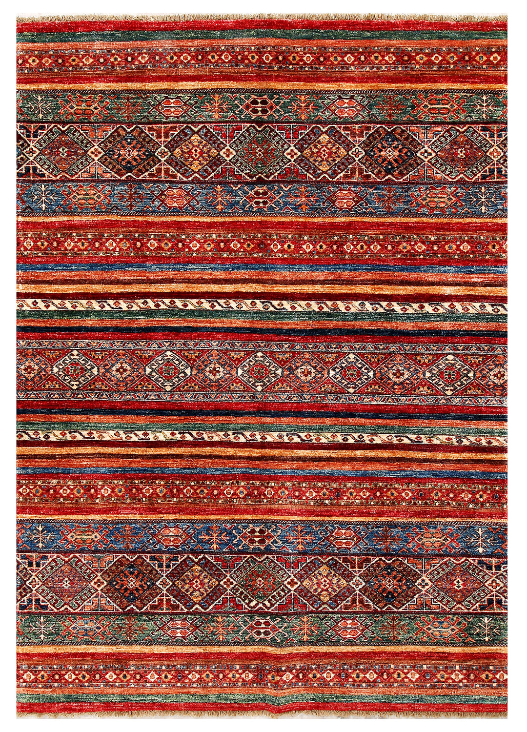 Afghan Kazak Rug 5' 6 x 7' 7 Hand-Knotted