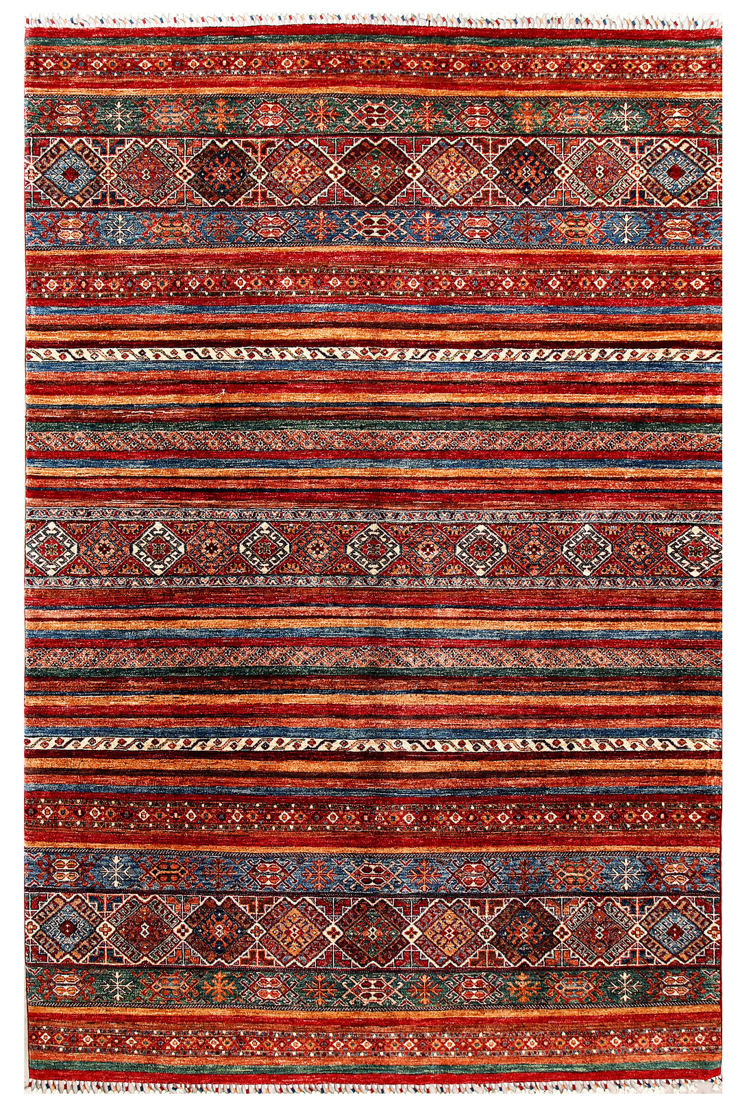 Afghan Kazak Rug 6'6" x 9'10" Hand-Knotted
