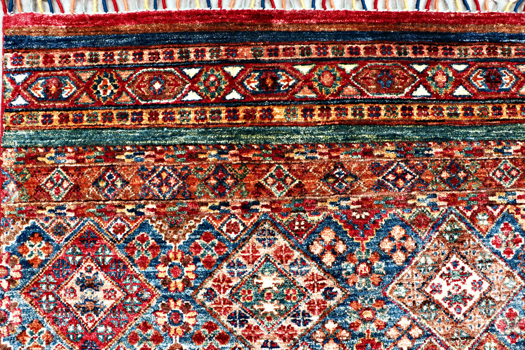 Afghan Kazak Rug 6'6" x 9'5" Hand-Knotted