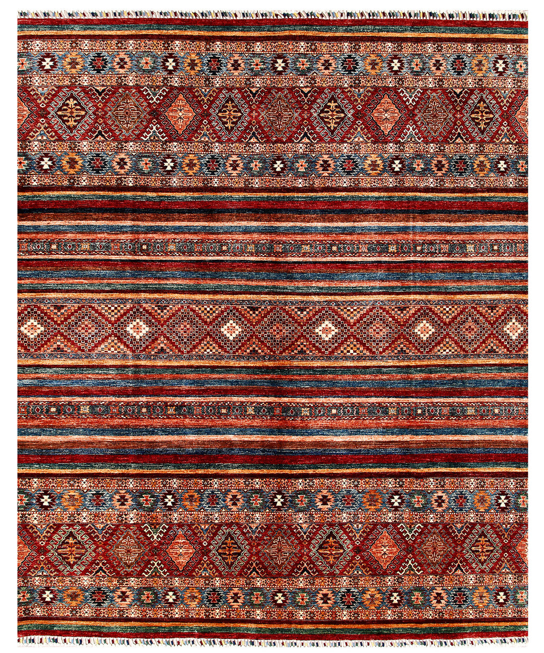 Afghan Kazak Rug 8'2" x 9'8" Hand-Knotted