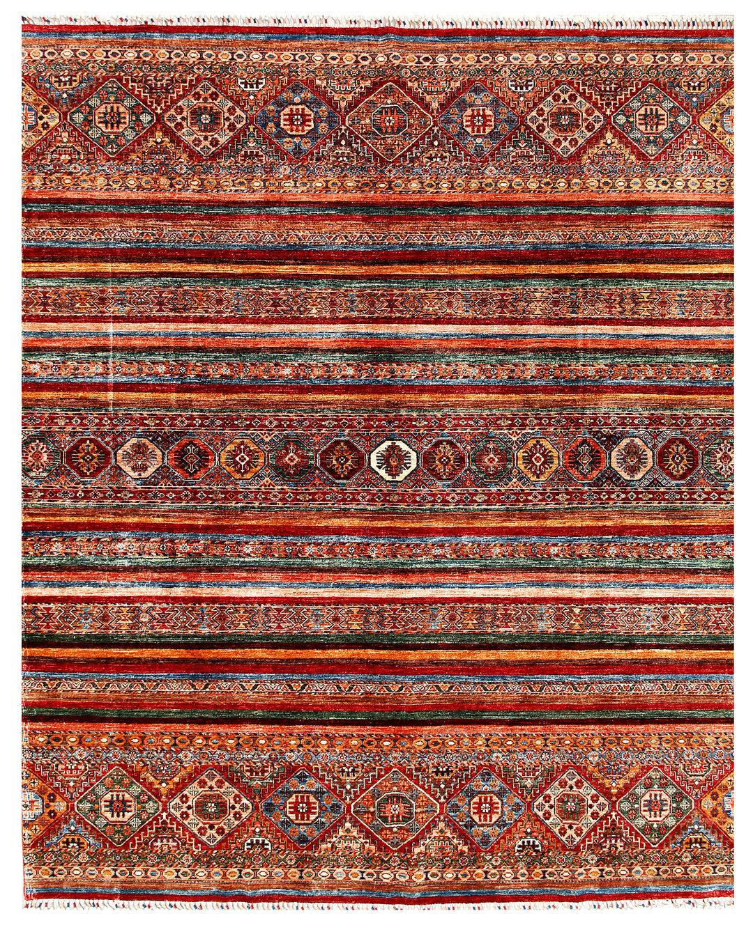 Afghan Kazak Rug 8'2" x 9'10" Hand-Knotted