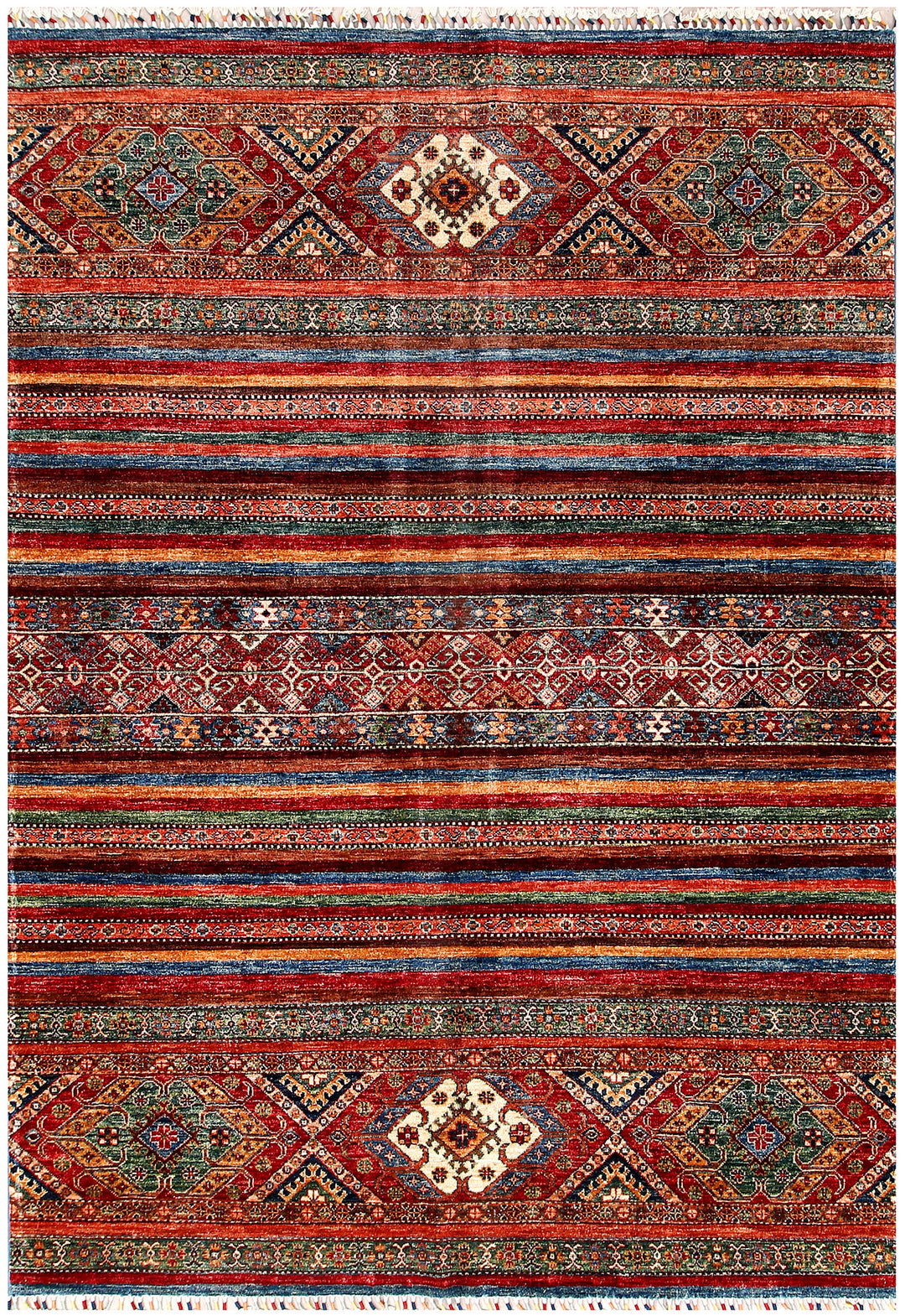 Afghan Kazak Rug 5' 7" x 7' 11" Hand-Knotted