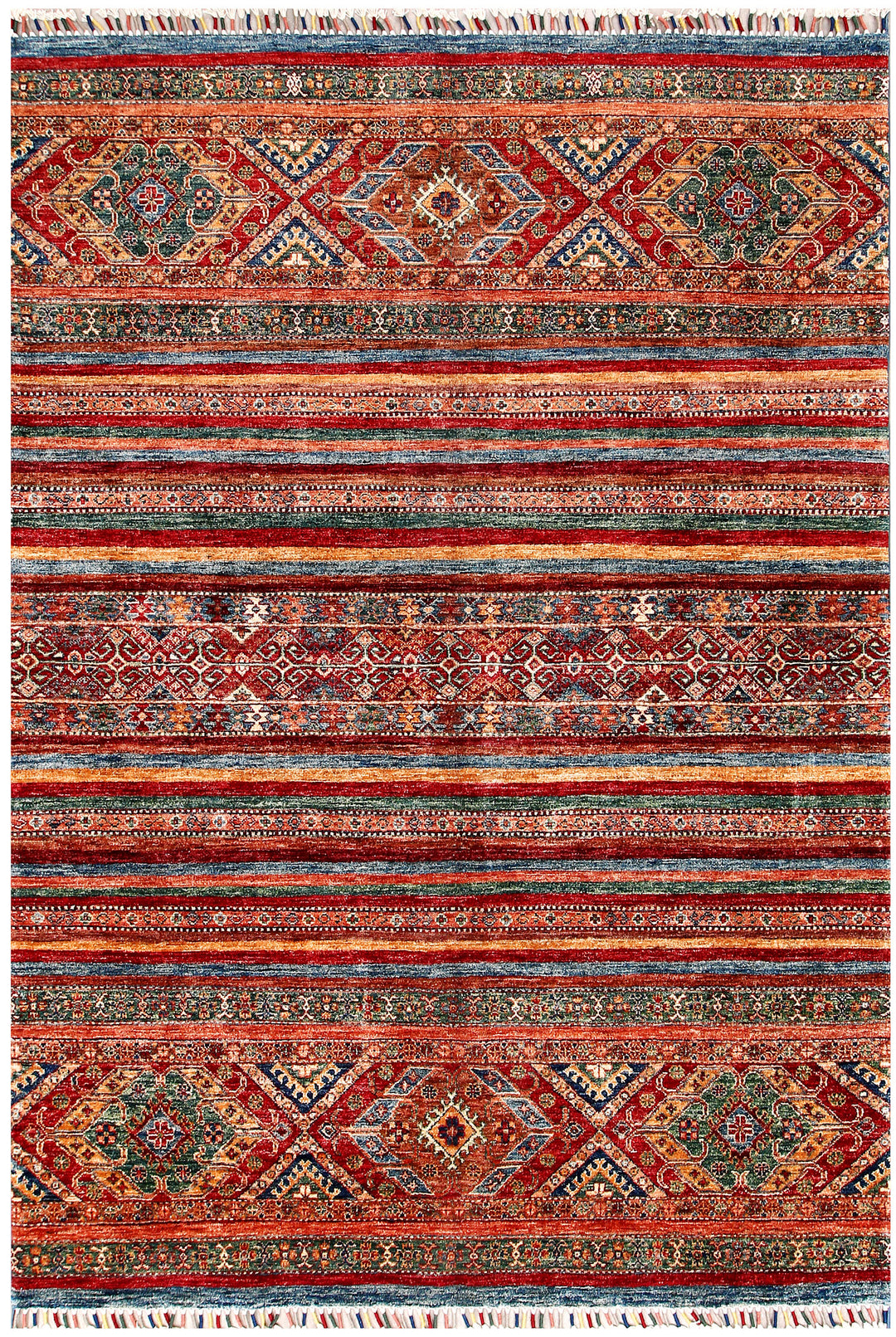 Afghan Kazak Rug 5' 8" x 7' 11" Hand-Knotted
