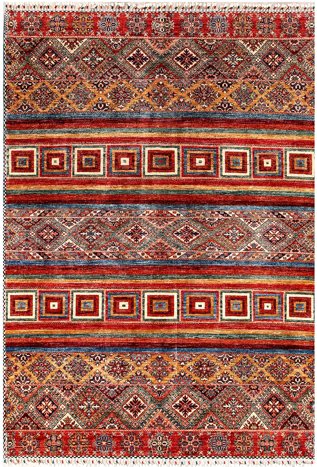 Afghan Kazak Rug 5' 10 x 7' 9 Hand-Knotted