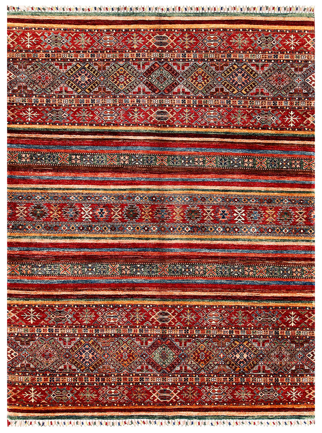 Afghan Kazak Rug 5' 8 x 7' 7 Hand-Knotted