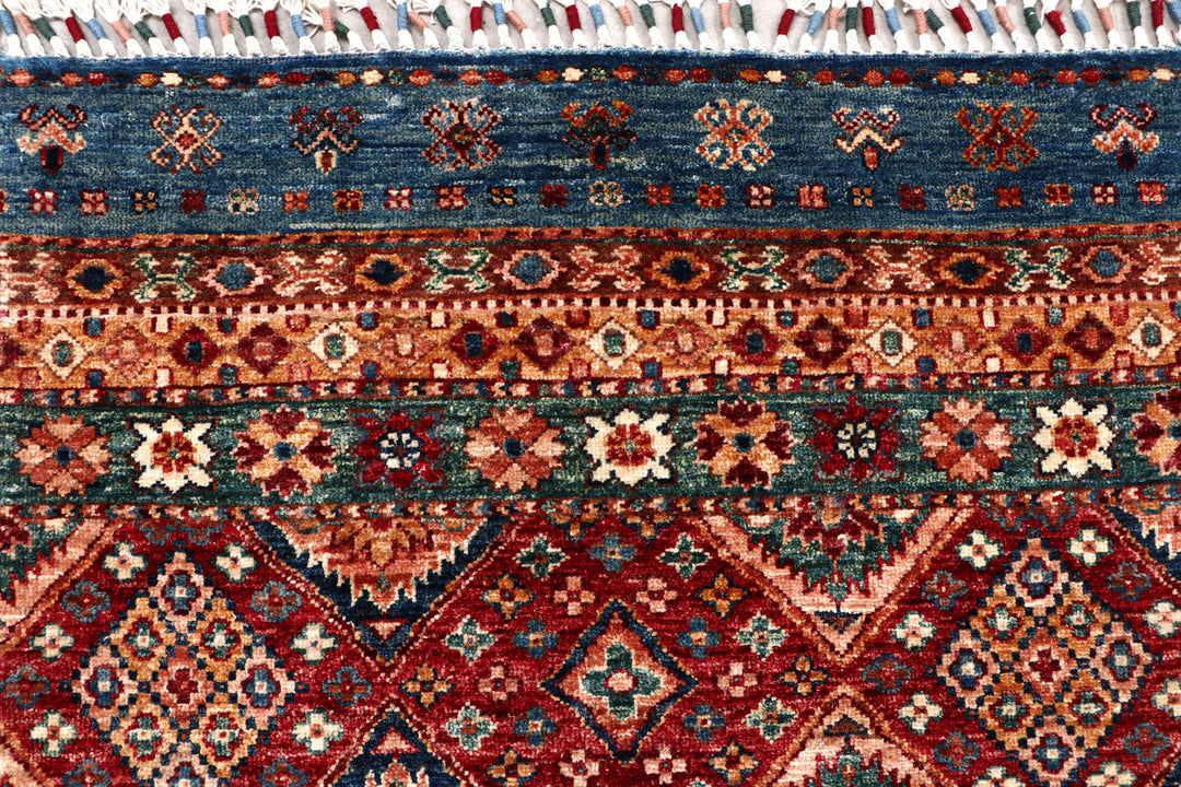 Afghan Kazak Rug 7' 5" x 9' 10" Hand-Knotted