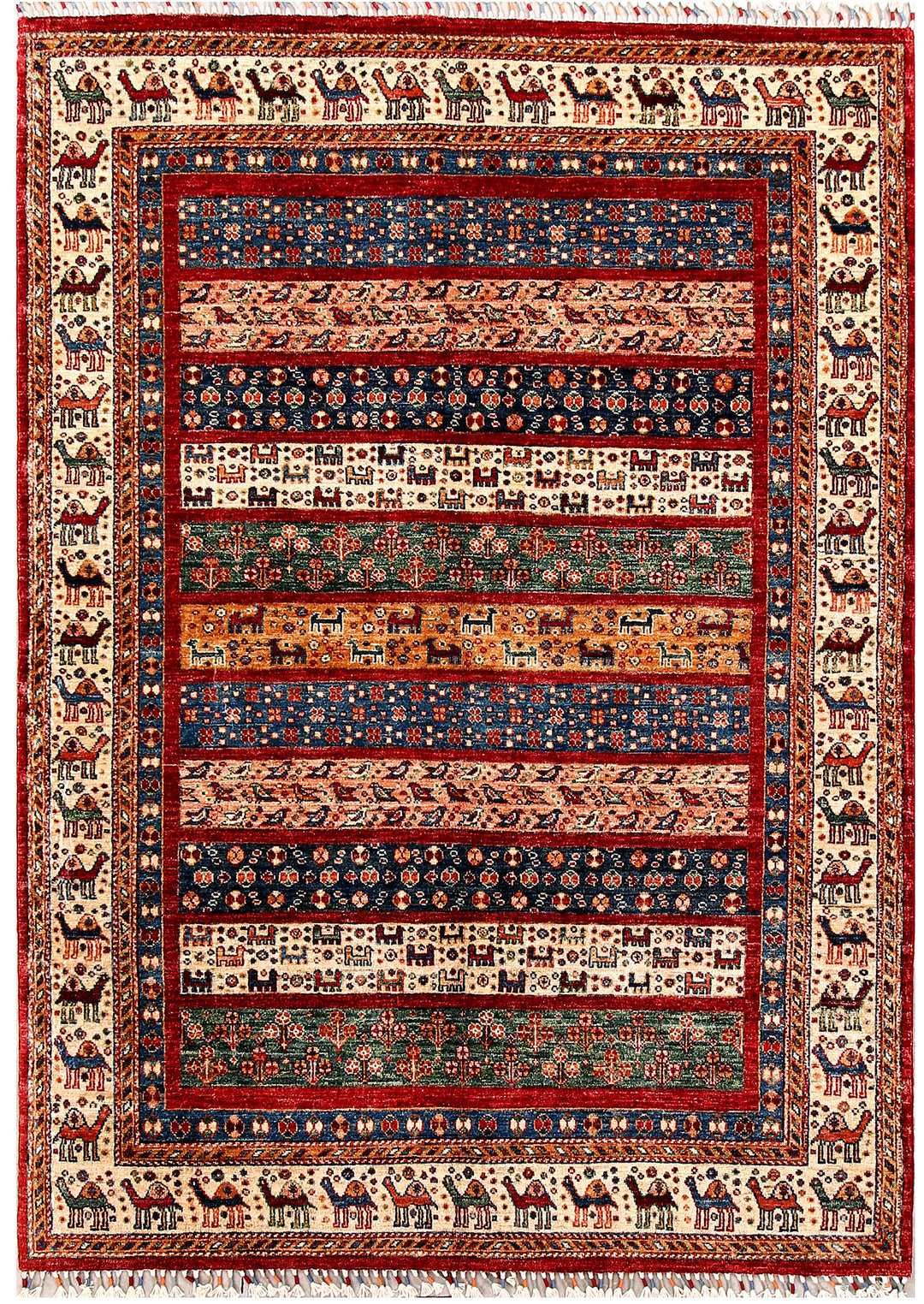 Afghan Kazak Rug 5' x 7' Hand-Knotted