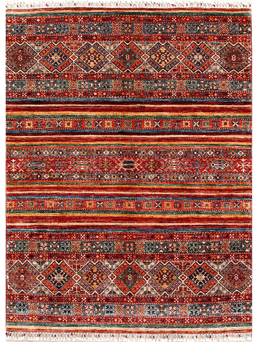 Afghan Kazak Rug 4' 11 x 6' 7 Hand-Knotted