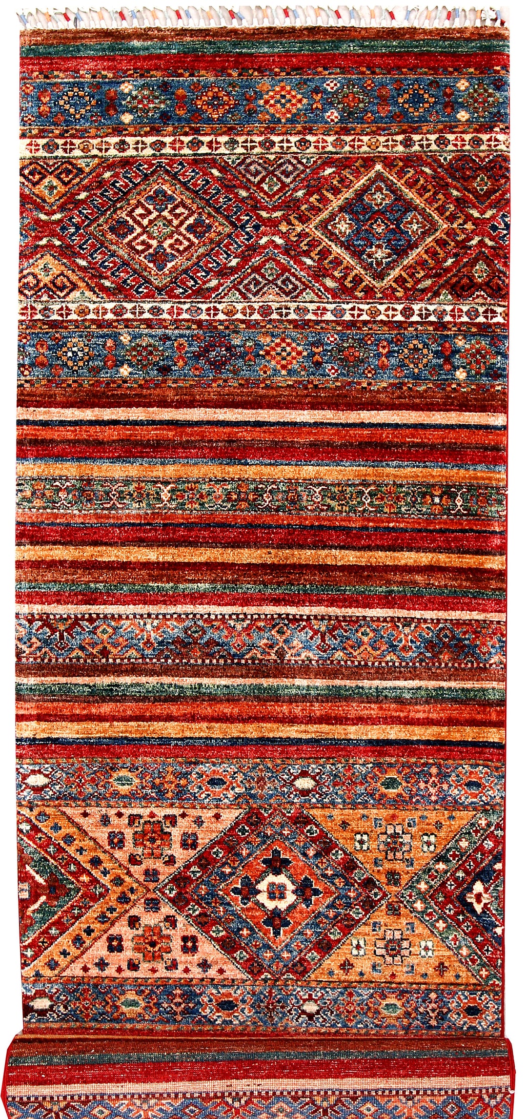 Afghan Kazak Rug 2'8" x 9'10" Hand-Knotted