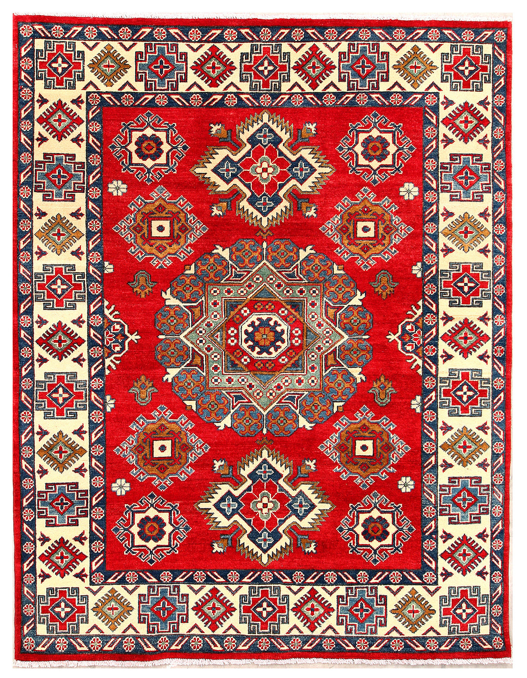 Red Afghan Kazak Rug 5' 2 x 6' 7 Hand-Knotted