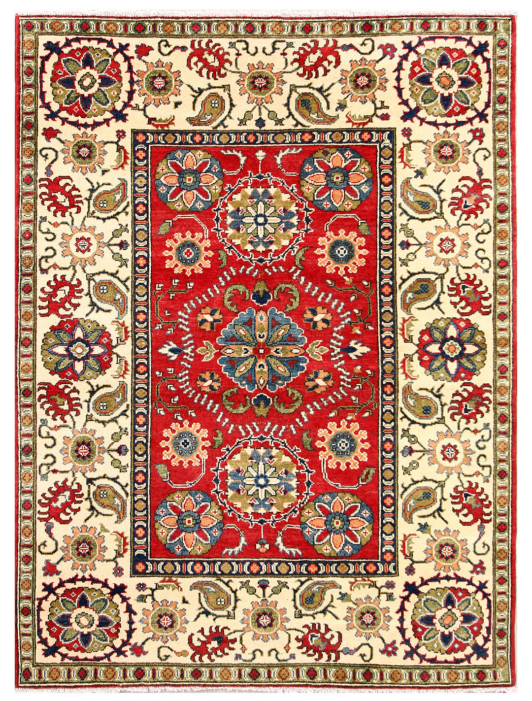 Red Afghan Kazak Rug 4' 10 x 6' 6 Hand-Knotted