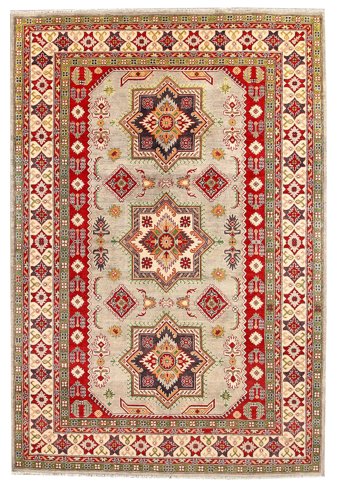 Tan Afghan Kazak Rug 6'8" x 9'9" Hand-Knotted