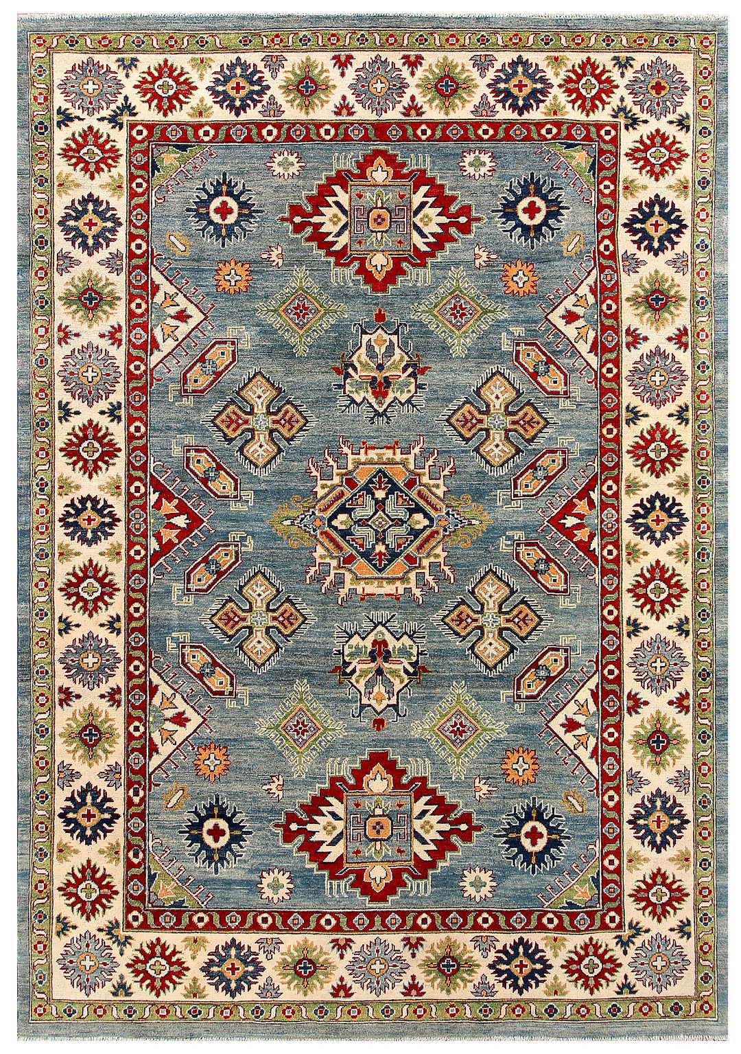 Light Slate Grey Afghan Kazak Rug 6' 9" x 9' 7" Hand-Knotted