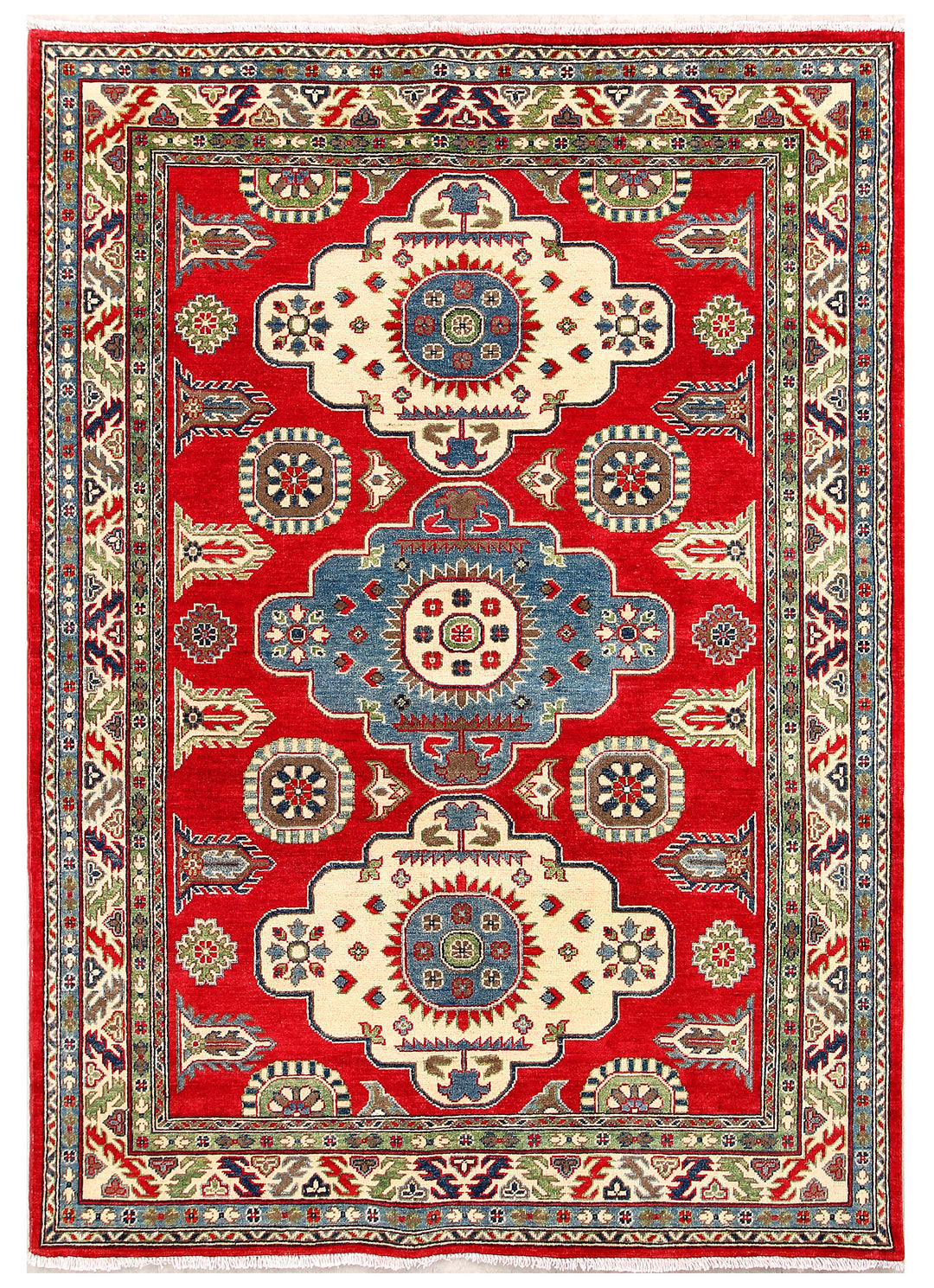 Red Afghan Kazak Rug 5' 7 x 7' 10 Hand-Knotted