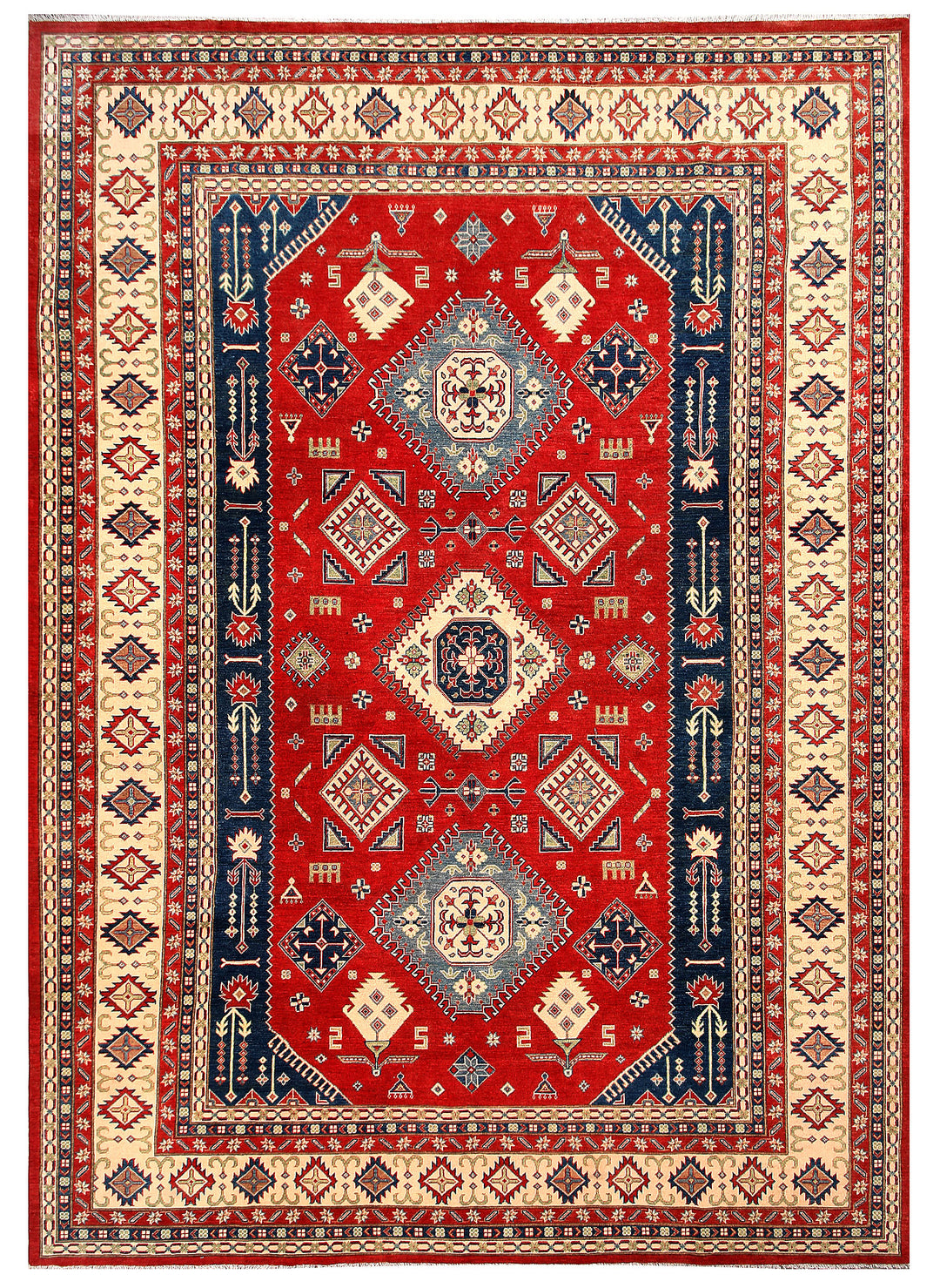 Red Afghan Kazak Rug 9' 10 x 13' 10 Hand-Knotted