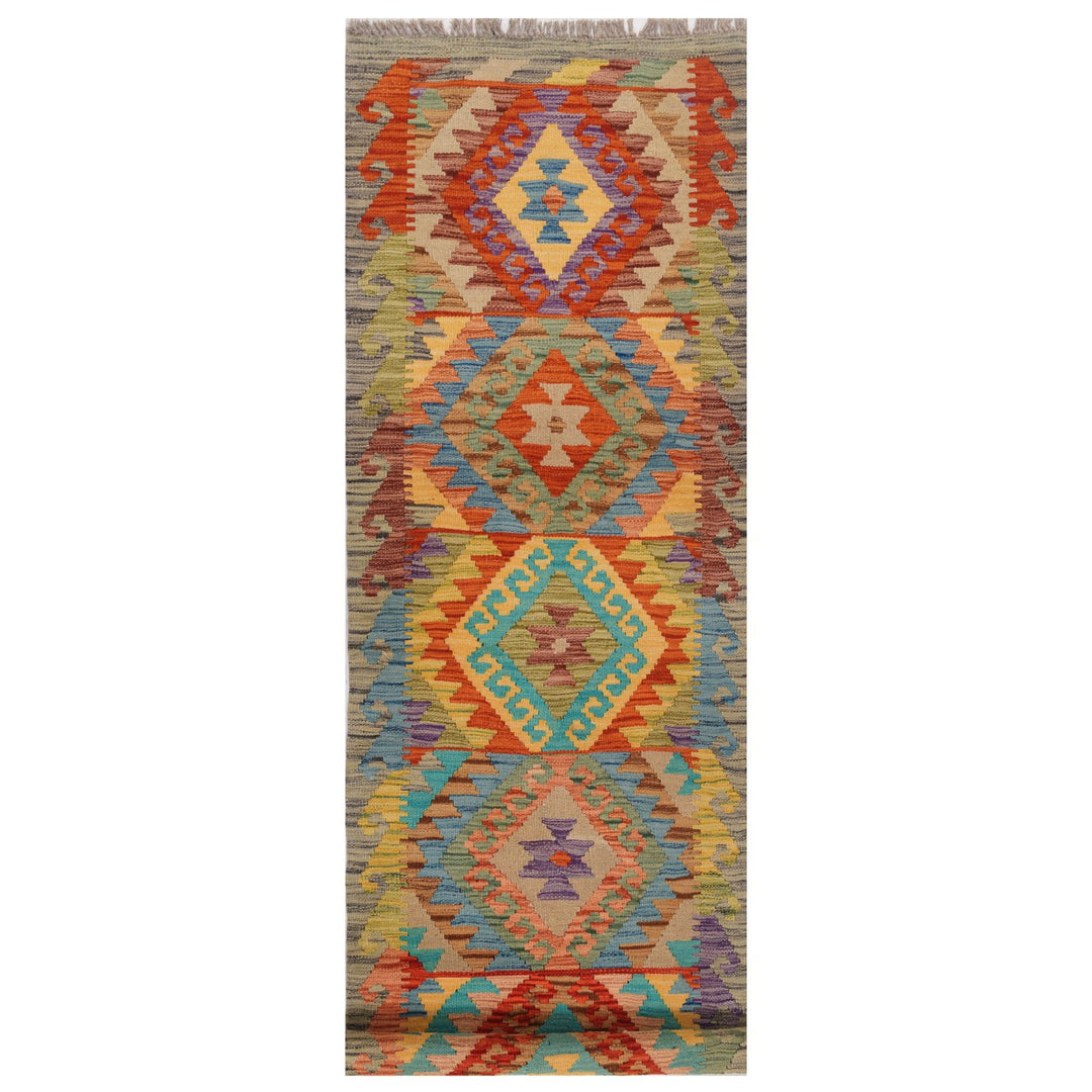 Afghan Kilim Rug 2' 1" x 6' Flat-Weave