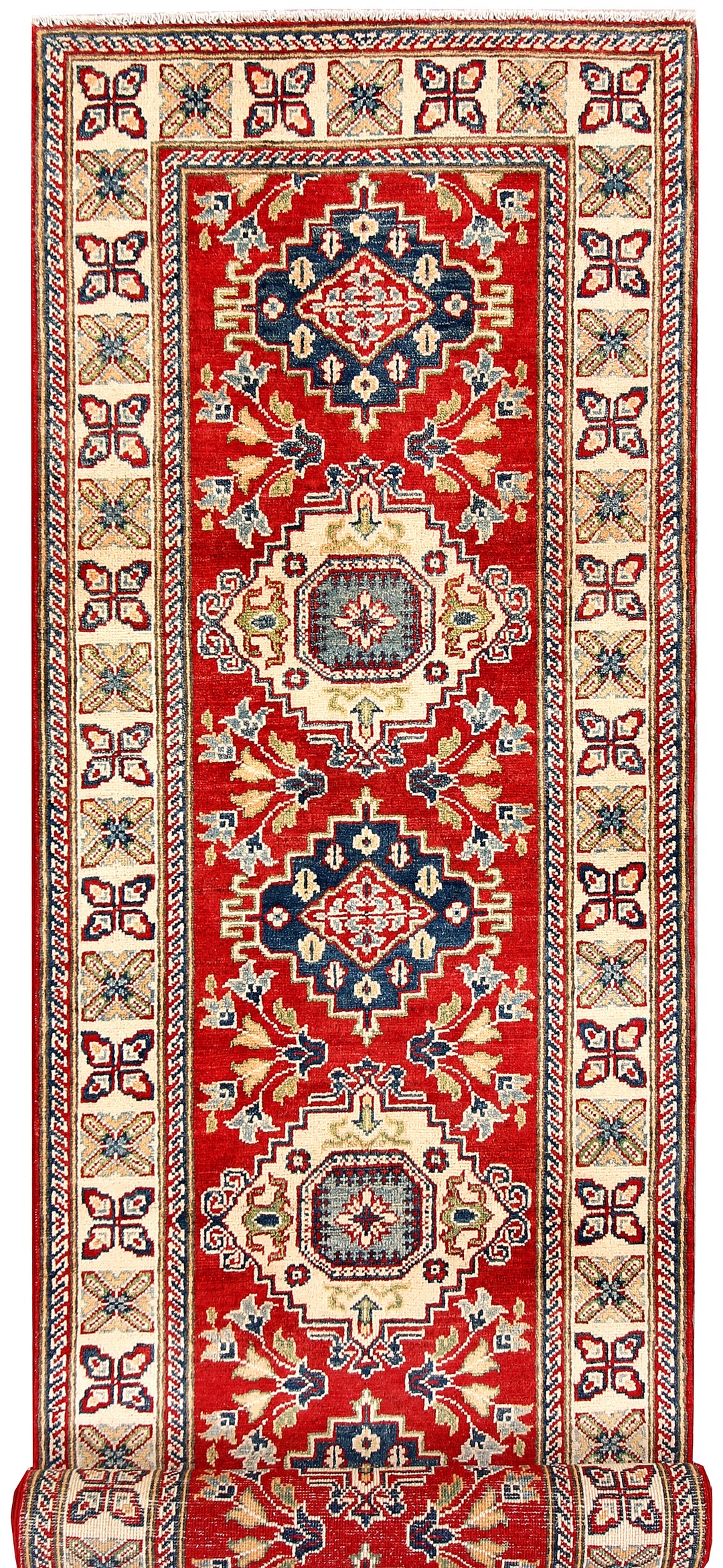 Red Afghan Kazak Rug 2' 8 x 9' 7 Hand-Knotted