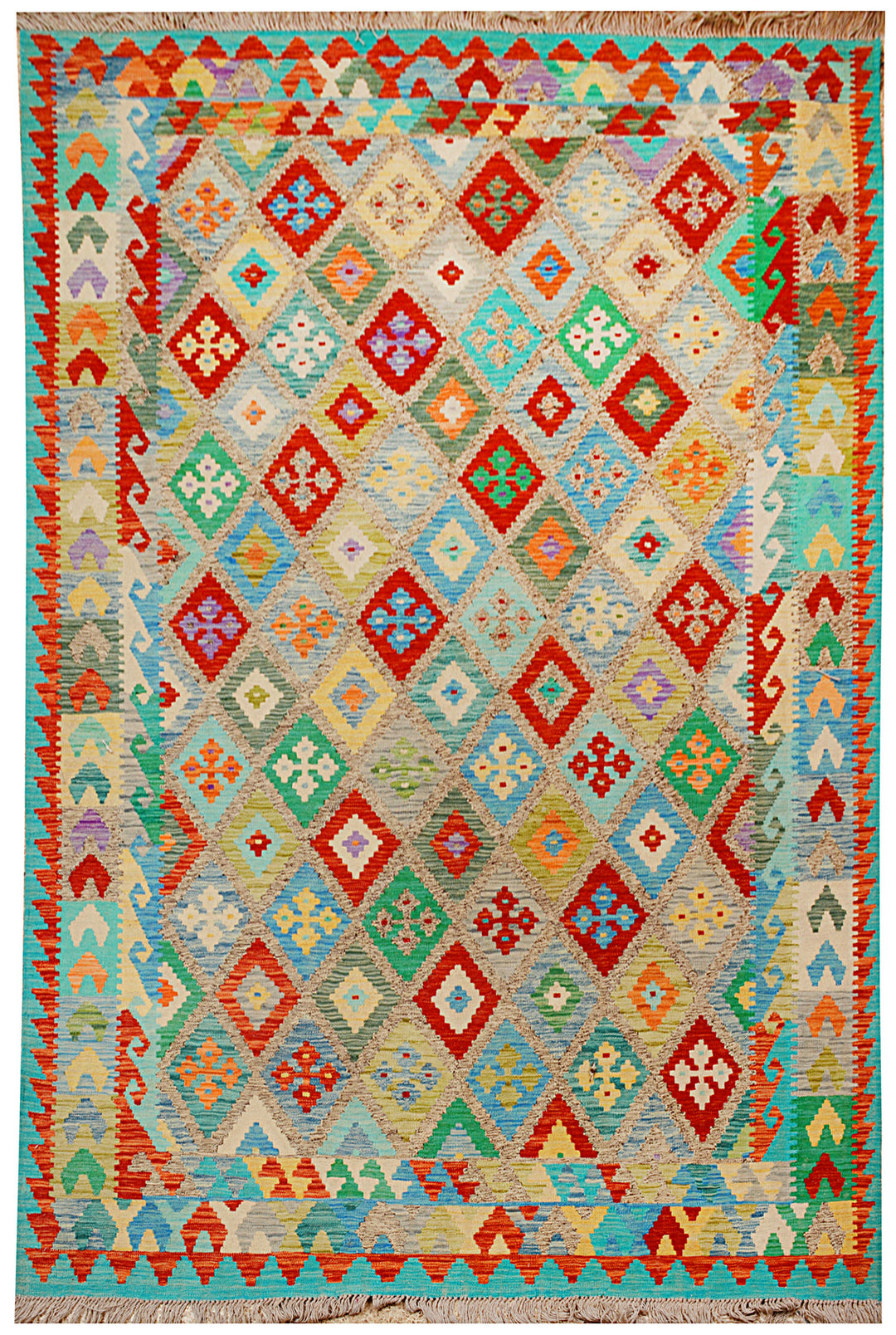 Afghan Kilim Rug 6' 9 x 9' 11 Flat-Weave