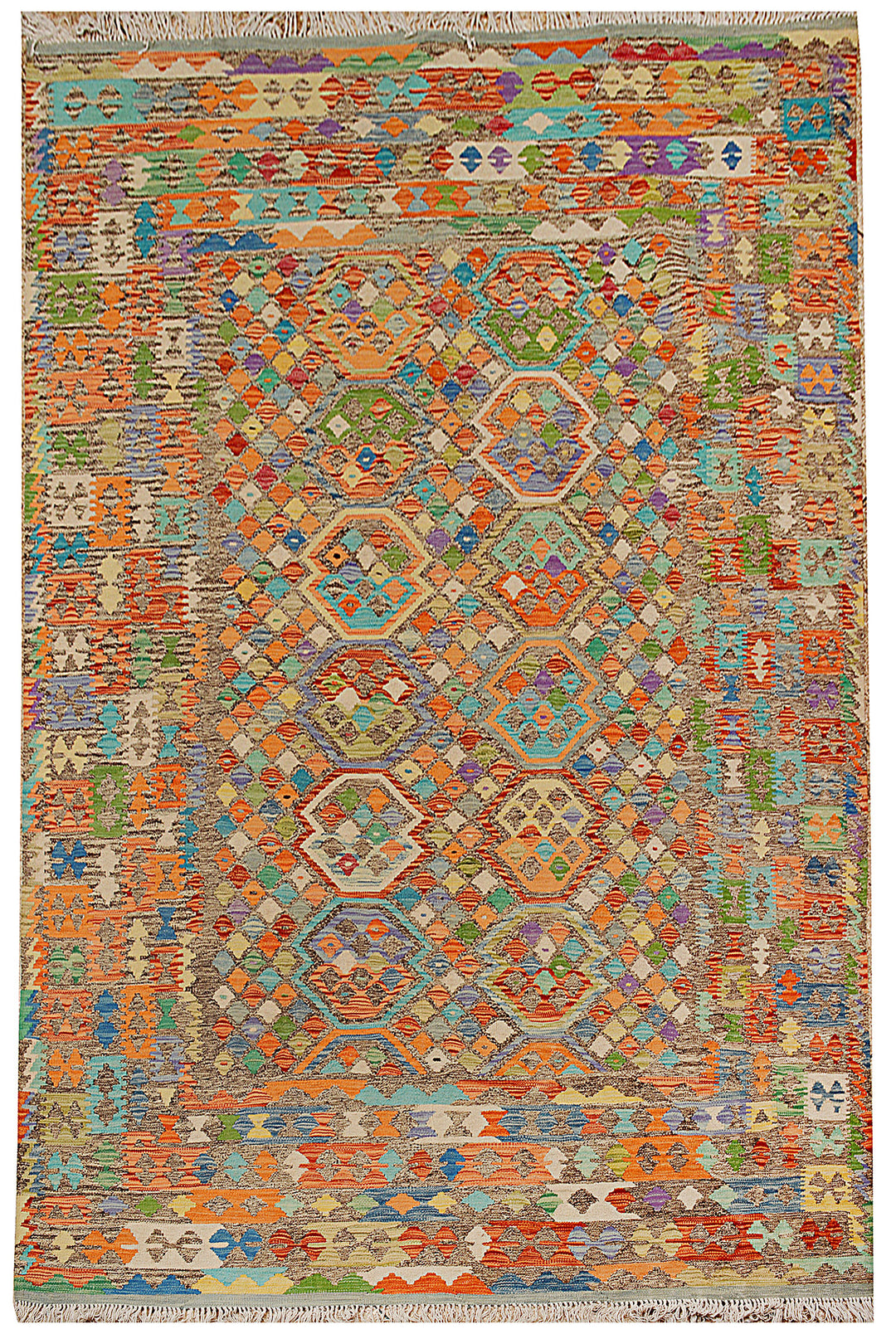 Afghan Kilim Rug 6' 7" x 9' 5" Flat-Weave