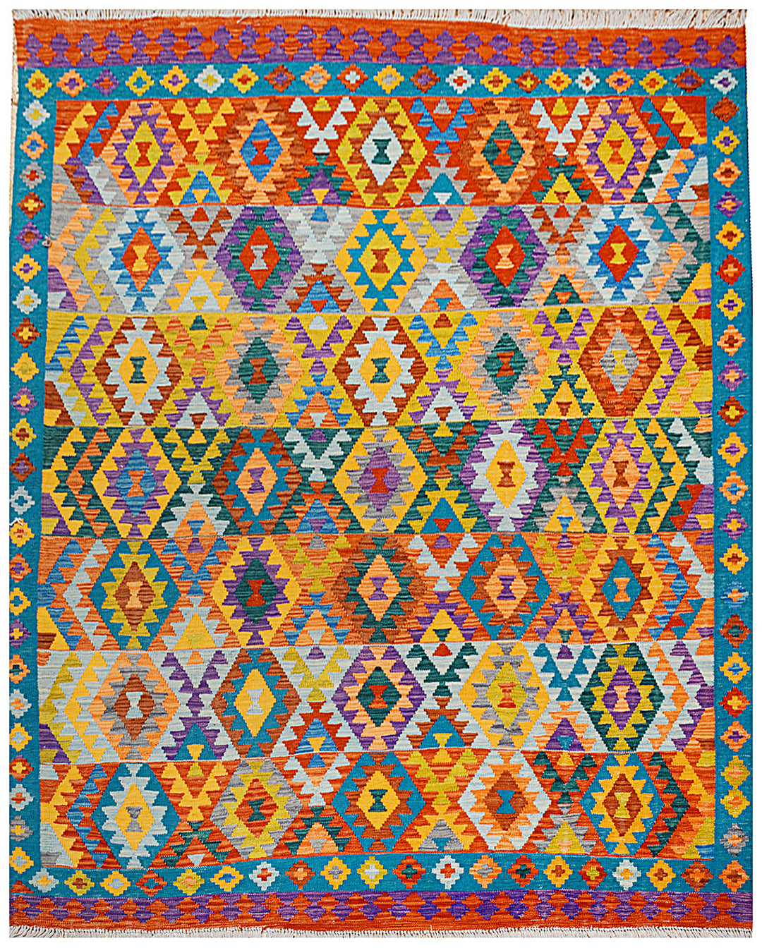 Afghan Kilim Rug 6' 9 x 8' Flat-Weave