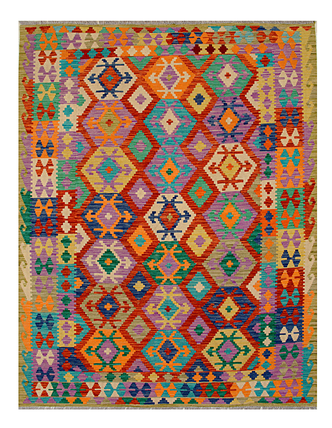 Afghan Kilim Rug 6' 7 x 8' 4 Flat-Weave