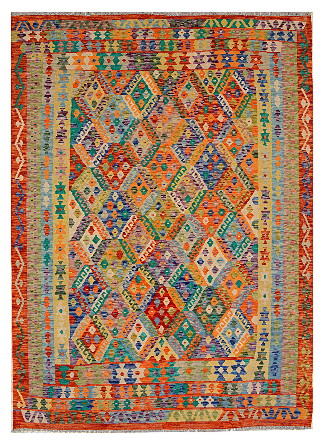 Afghan Kilim Rug 6' 11 x 9' 6 Flat-Weave