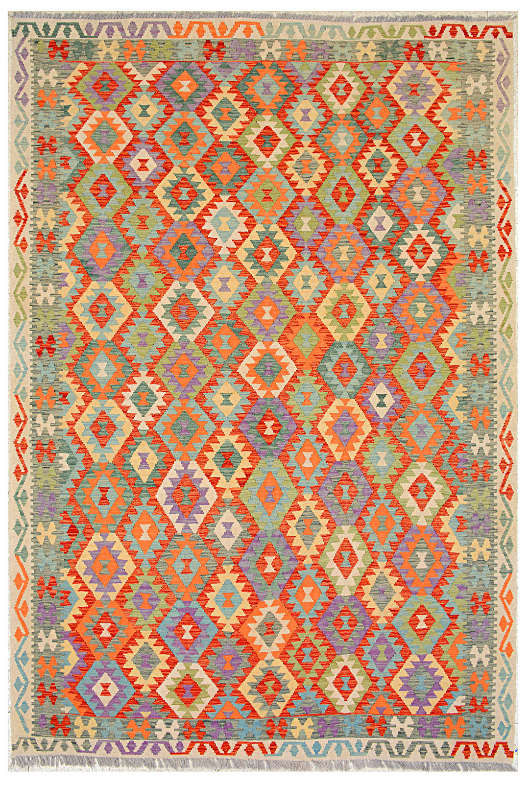 Afghan Kilim Rug 6' 8 x 9' 9 Flat-Weave