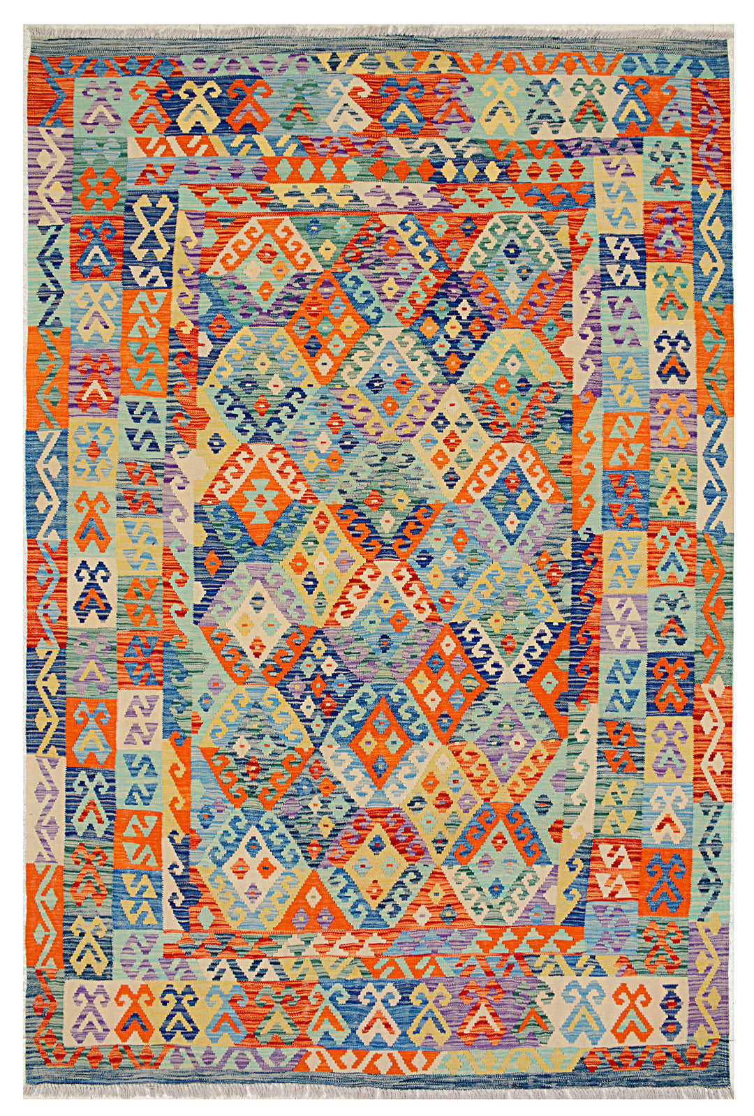 Afghan Kilim Rug 6' 10 x 9' 6 Flat-Weave