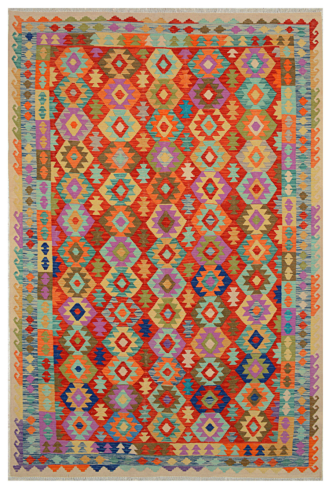 Afghan Kilim Rug 6'6" x 9'7" Flat-Weave