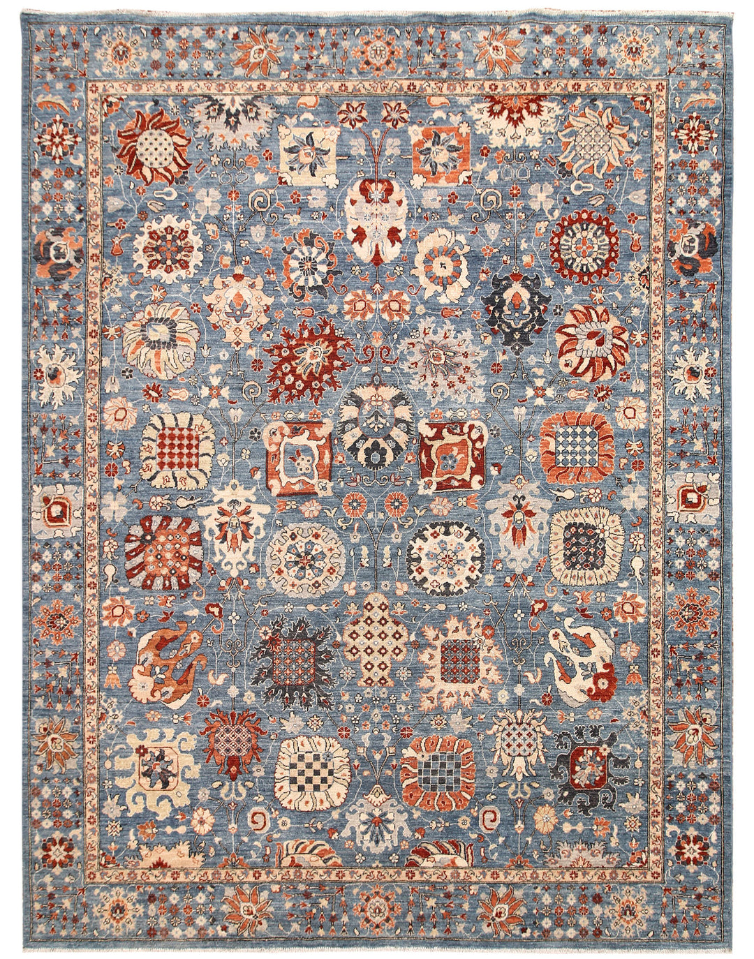Light Slate Grey Afghan Ziegler Rug 8'6" x 11' Hand-Knotted