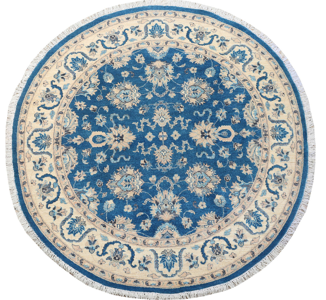 Blue Afghan Ziegler Rug 6' x 6' Hand-Knotted