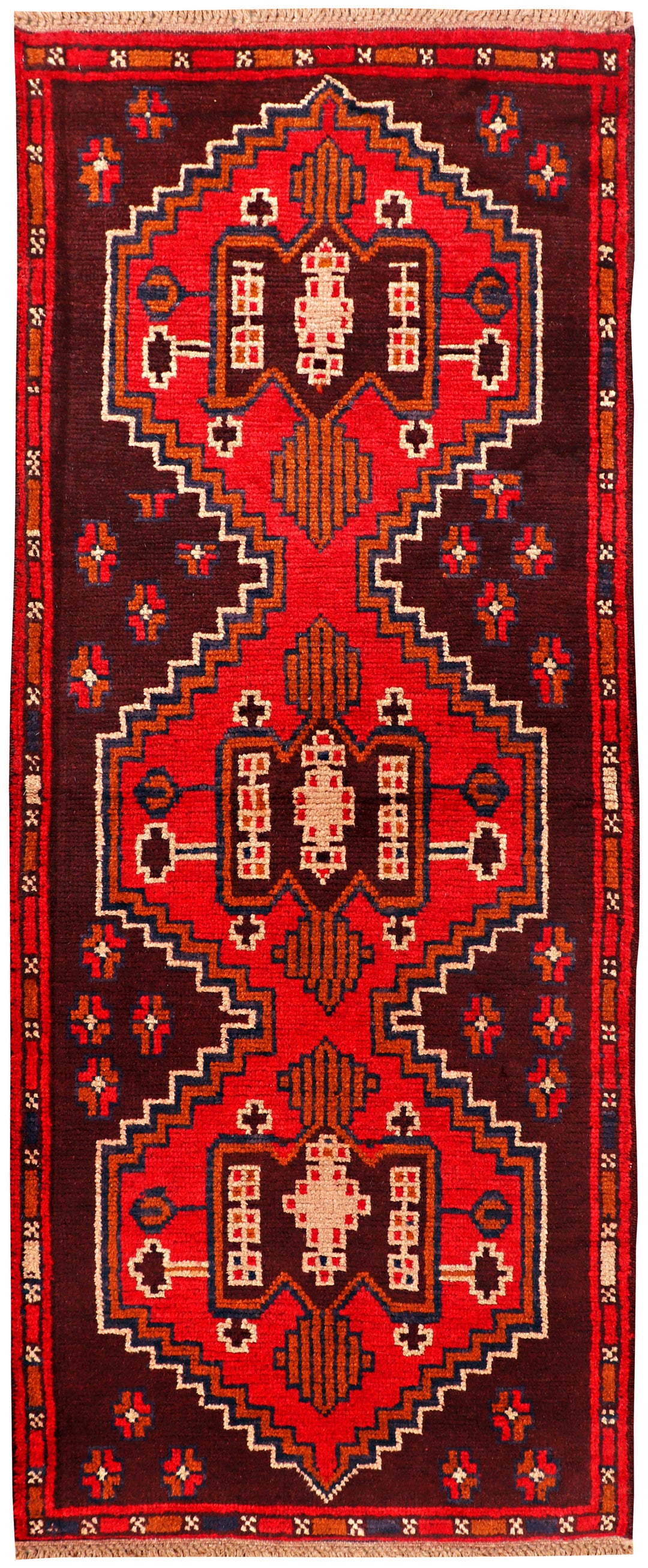 Maroon Afghan Baluchi Rug 2' 6" x 6' 3" Hand-Knotted