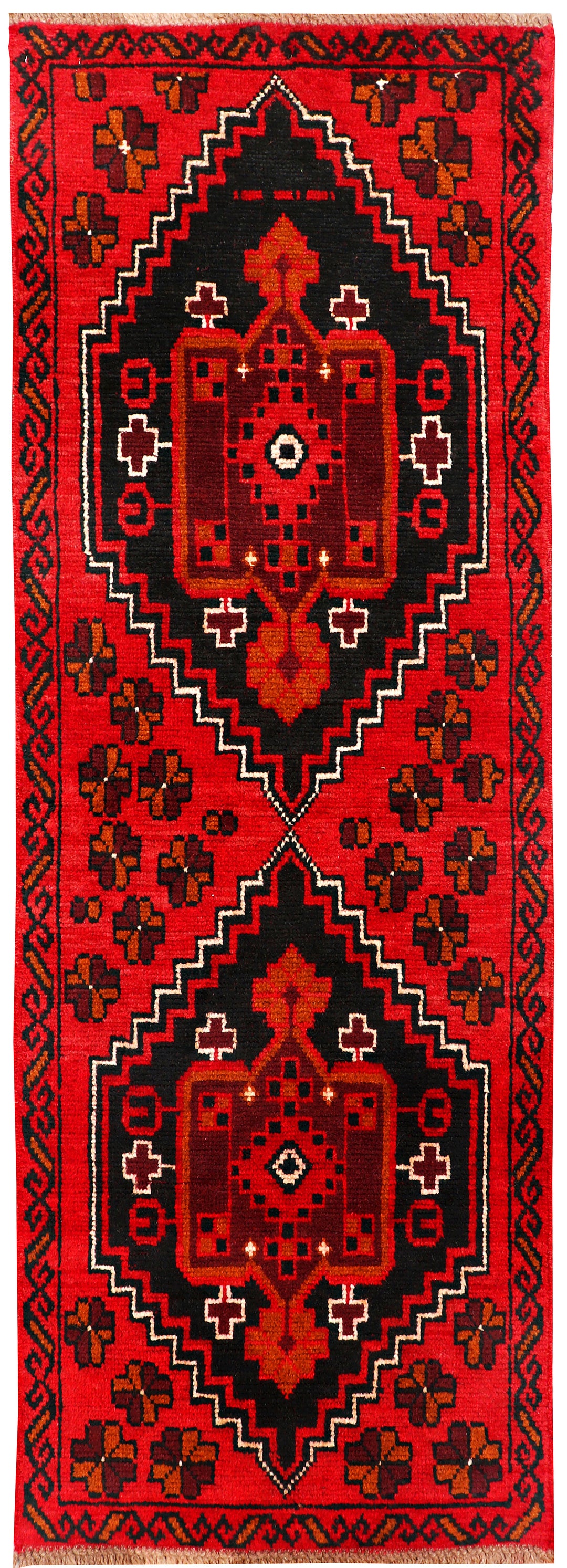 Red Afghan Baluchi Rug 2' 3 x 6' 4 Hand-Knotted