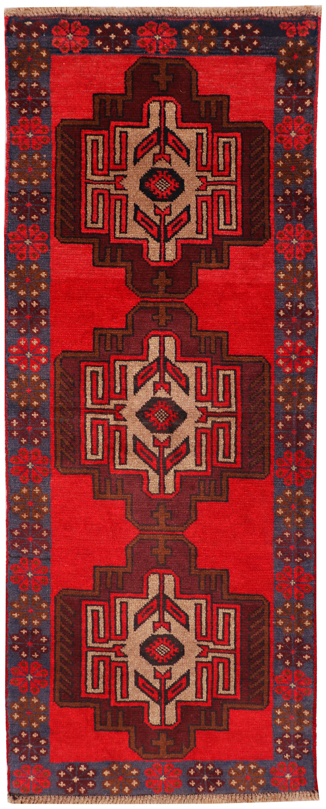 Red Afghan Baluchi Rug 2' 4 x 6' 4 Hand-Knotted