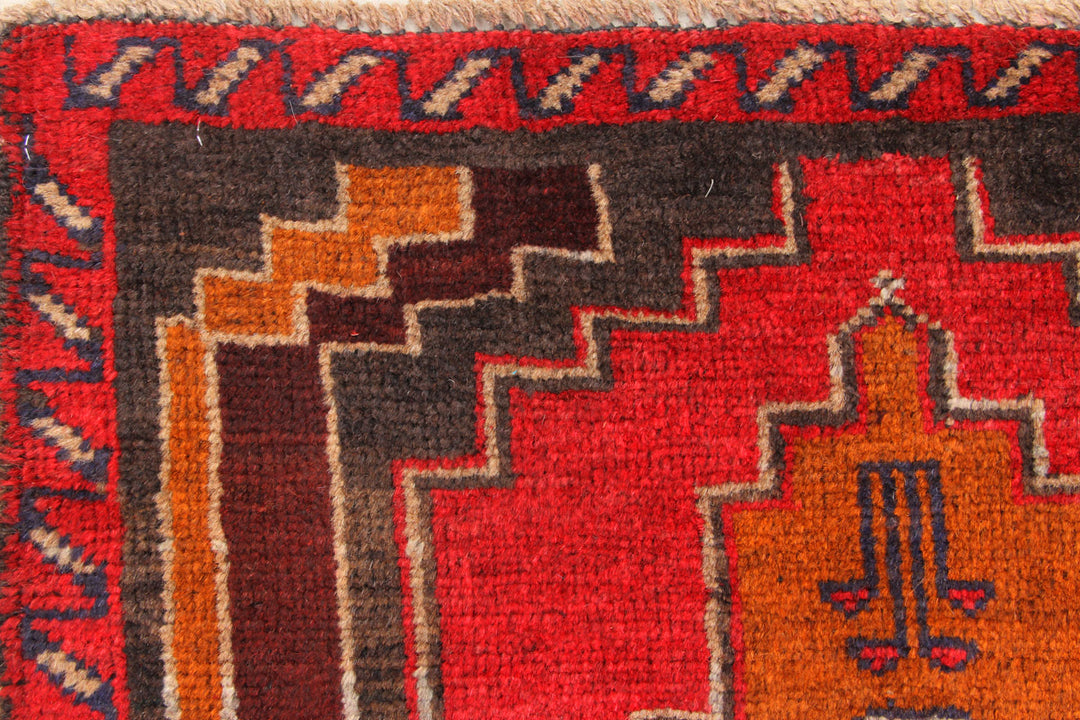 Red Afghan Baluchi Rug 2' 4" x 6' 4" Hand-Knotted