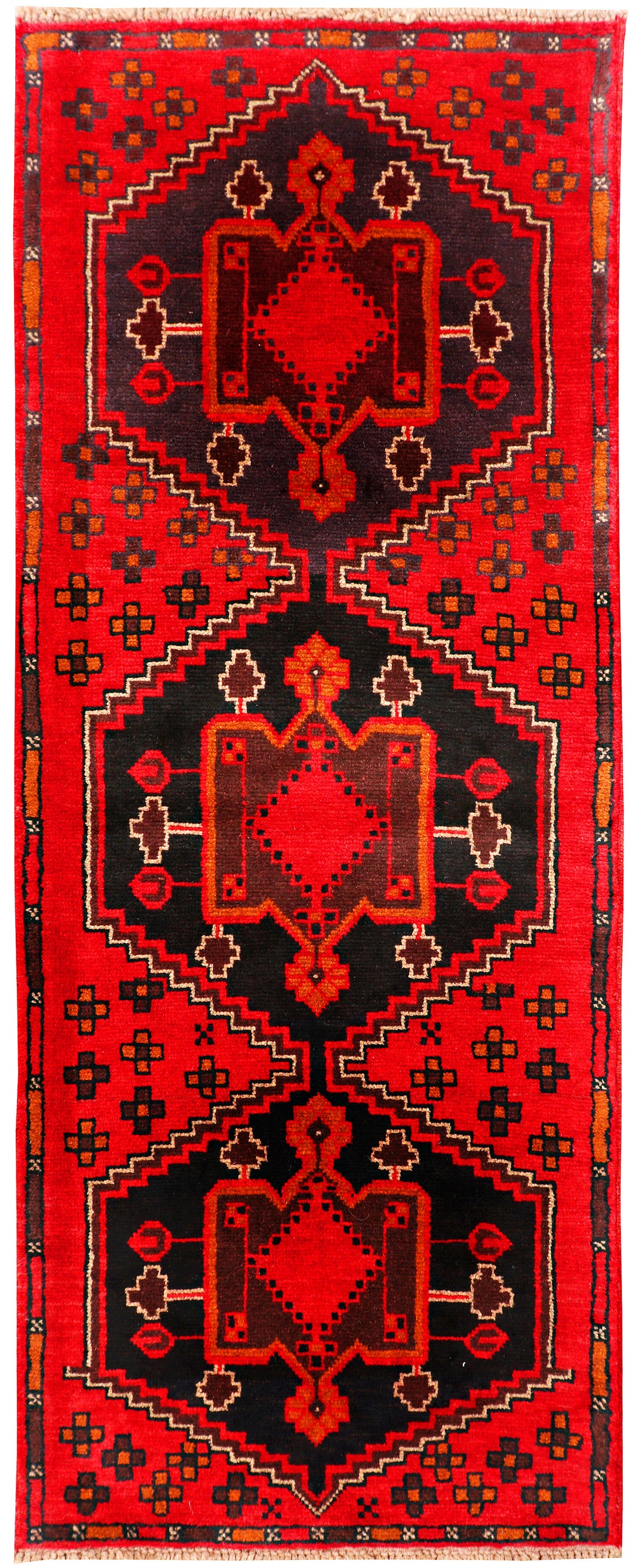 Red Afghan Baluchi Rug 2' 7" x 6' 10" Hand-Knotted