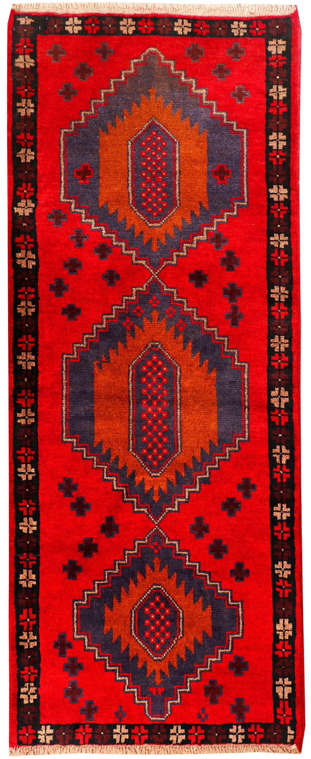Red Afghan Baluchi Rug 2' 6" x 6' 4" Hand-Knotted